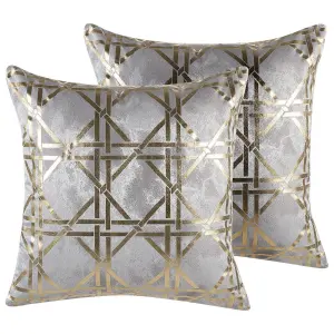 Set of 2 Cushions CASSIA 45 x 45 cm Geometric Grey