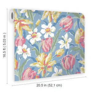 Laura Ashley Tulips Blue Floral Smooth Wallpaper