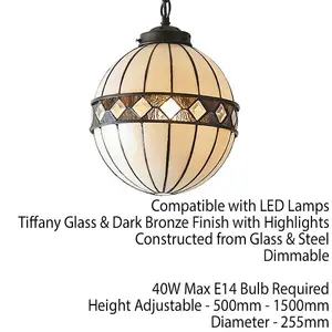 Tiffany Glass Hanging Ceiling Pendant Light Bronze & Natural Globe Shade i00117