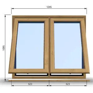 1245mm (W) x 1095mm (H) Wooden Stormproof Window - 2 Opening Windows (Opening from Bottom) - Toughened Safety Glass