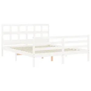 Berkfield Bed Frame with Headboard White King Size Solid Wood