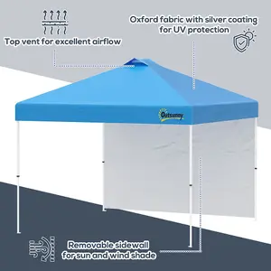 Outsunny 3x(3)M Pop Up Gazebo Canopy Tent w/ 1 Sidewall Carrying Bag Blue