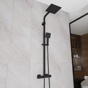 Nes Home Modern Square Matte Black Exposed Thermostatic Mixer Shower Set With Shower Head