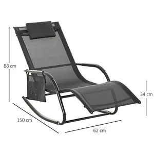 Black Rocking Sun Lounger Mesh Fabric with Headrest, Armrests And Storage for Ultimate Relaxation