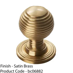 Reeded Ball Door Knob - 35mm Satin Brass Lined Cupboard Pull Handle & Rose