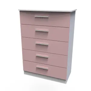 Harrow 5 Drawer Chest in Kobe Pink & White (Ready Assembled)