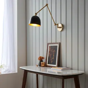 Luminosa Lehal Dome Adjustable Arm Wall Lamp Antique Solid Brass, Matt Black