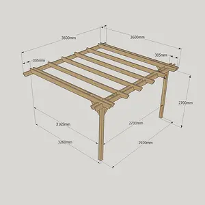 Wall Mounted Double Garden Pergola - Wood - L360 x W360 x H270 cm - Rustic Brown