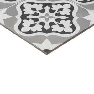 House of Mosaics Dagenham Grey & white Matt Floral Porcelain Indoor & outdoor Wall & floor Tile, Pack of 7, (L)450mm (W)450mm