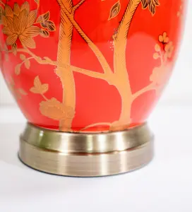 Red Gold Ceramic Table Lamp with Plain Shade