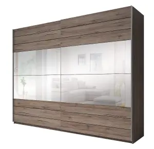 Spacious Mirrored Sliding Wardrobe in Dark San Remo Oak - H2100mm W2700mm D610mm