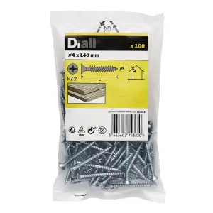 Diall Double-countersunk Zinc-plated Carbon steel Screw (Dia)4mm (L)40mm, Pack of 100