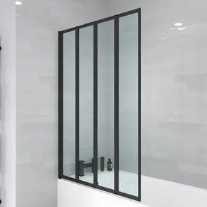 Nes Home 1000 x 1400 mm 4 Fold Door Bath Shower Screen Black Frame