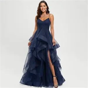 JJ's House Prom Dress Dark Navy Long V-Neck Ball-Gown Princess Tulle 2025