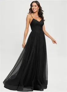 JJ's House Prom Dress Black Spaghetti Straps Long V-Neck Ball-Gown Princess Tulle 2025