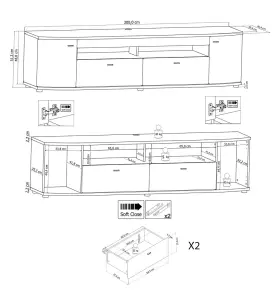 Elegant Dera 04 TV Cabinet H510mm W2000mm D470mm - Oak Artisan & Graphite Grey with Soft-Close System