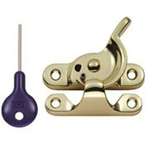 Locking Fitch Pattern Sash Window Fastener 49mm Fixing Centres Polished Brass