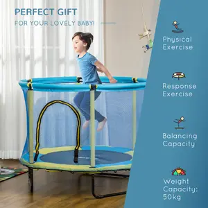 ZONEKIZ 55" Kids Trampoline with Enclosure Net for Toddler 3-10 Years Blue