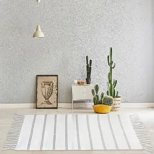 Hand Woven White Stripes Rug, (L)80cm