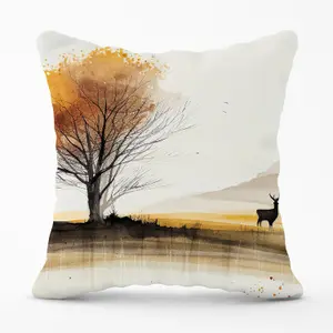 Autumn Landscape Stag Watercolour Outdoor Cushion 45cm x 45cm