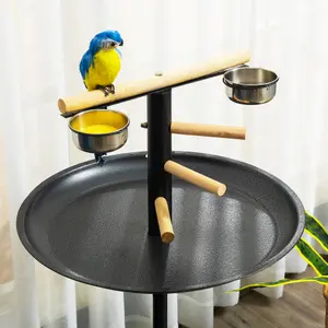 PawHut Metal Bird Table Play Stand, Bird Feeder Station with Wheels Feeding Bowl