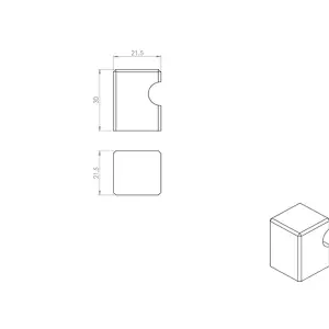 2x Square Cupboard Door Knob 22 x 22mm 30mm Projection Satin Nickel