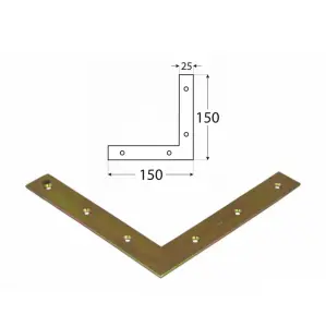 Pack of 1 Heavy Duty Flat Corner Bracket Repair Brace Mending Plate L Shaped Angle Plate 150x150x25mm