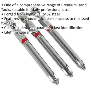 3 Pack of 75mm Phillips Number 2 Power Tool Bits - S2 Steel Quality