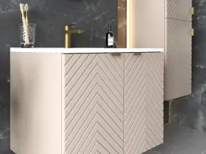 Bathroom Vanity Sink Basin 800mm Modern Wall Hung Cabinet Herringbone Beige Cara