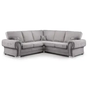 Milan 5 Seater L Shaped Corner Sofa Full Back Chesterfield Arms Grey 2 Corner 2