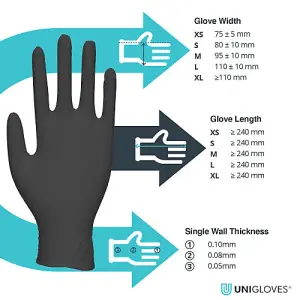 Unigloves Black Pearl Nitrile Gloves - Small - Pack Of 100