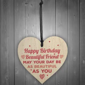 Red Ocean Handmade Happy Birthday Friendship Sign Best Friend Plaque Wooden Heart Keepsake Gift