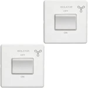 2 PACK SCREWLESS 6A Extractor Fan Isolator Switch MATT WHITE 3 Pole Shower