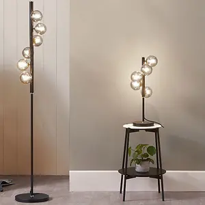 Smoke Glass Ball and Black Metal Table Lamp