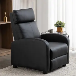 WestWood Luxury PU Leather Modern Push Back Reclining Armchair Lounge Padded Seater Black