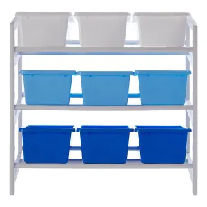 Interiors By Premier Sleek Three Tier White And Blue Storage Unit, Angled Buckets Storage Unit For Kids Room, Slim Storage Boxes