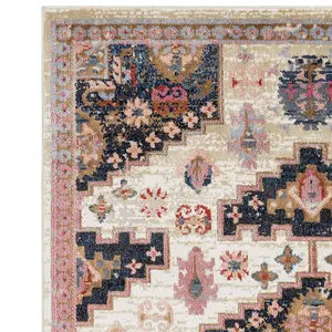 Traditional Beige Persian Bordered Geometric Easy To Clean Rug For Dining Room Bedroom & Living Room-120cm X 170cm