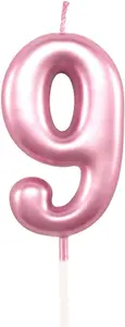 Shatchi Number Pink 9 Candle Birthday edding Anniversary New Year Party Cake Decorations Topper Girls