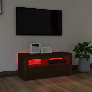 Berkfield TV Cabinet with LED Lights Brown Oak 90x35x40 cm