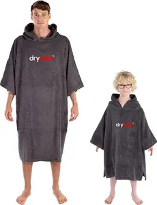 Dryrobe Towelling Robe - Hooded Poncho Towel Changing Robe - Organic Cotton (400 Gsm) Short Sleeve - Get Changed For Swimming, Surfing, Beach,