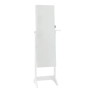 Costway Armoire Jewelry Cabinet w/ Full-length Mirror 3-Color Led Lights & Hair Dryer Holder