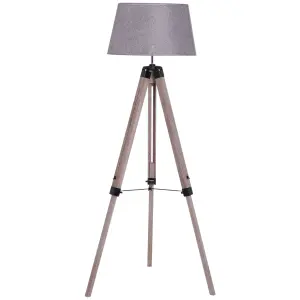 HOMCOM Tripod Floor Lamp Freestanding Bedside Light with Fabric Shade Grey