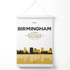 Birmingham Yellow and Black City Skyline Poster with Hanger / 33cm / White