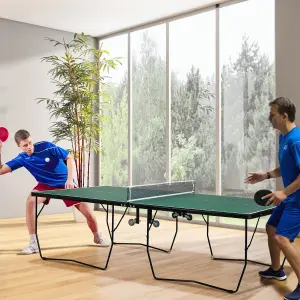 SPORTNOW 9FT Folding Table Tennis Table w/ 8 Wheels, for Indoors - Green