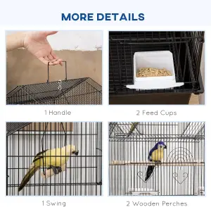 Bird Cage Budgie Cage with Stand Slide Tray Handle for Finch Canary 50.5 x 41 x 121cm Black