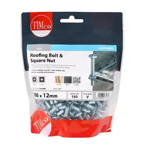 TIMCO Roofing Bolts & Square Nuts Silver - M6 x 12