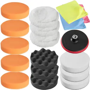 Buffer Pads - 3 polishing pads, 11 sponges, 3 microfibre cloths, polishing machine head - white