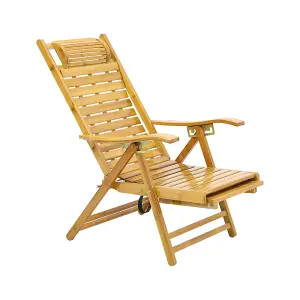 Brown Foldable Adjustable Balcony Wooden Bamboo Rocking Chair Lounge Chair