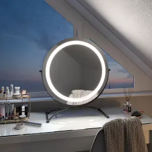 EMKE LED Hollywood Makeup Mirror Round 360 Rotation with Touch, Dimmable and Memory Function, 500mm, Black