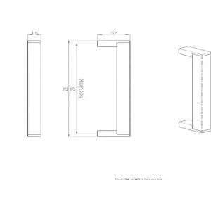 Square Section Bar Pull Handle 239 x 15mm 224mm Fixing Centres Satin Nickel